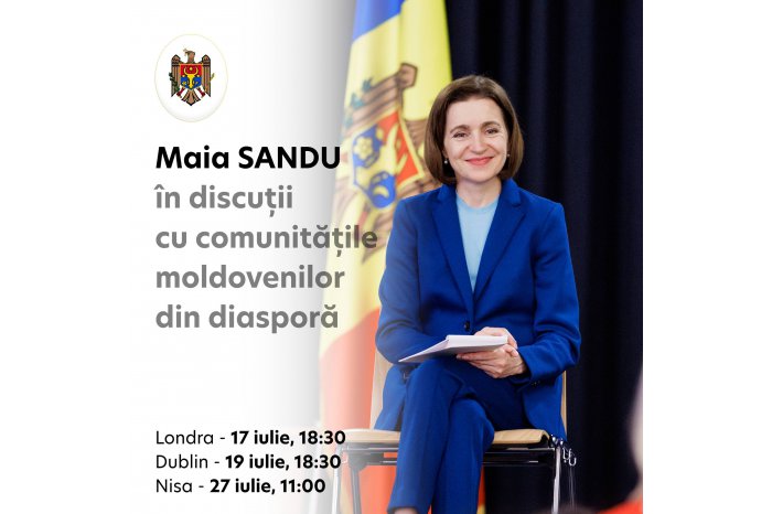 Președinta Maia Sandu va avea mai multe întrevederi cu  comunitățile de moldoveni din Franța, Marea Britanie și Irlanda